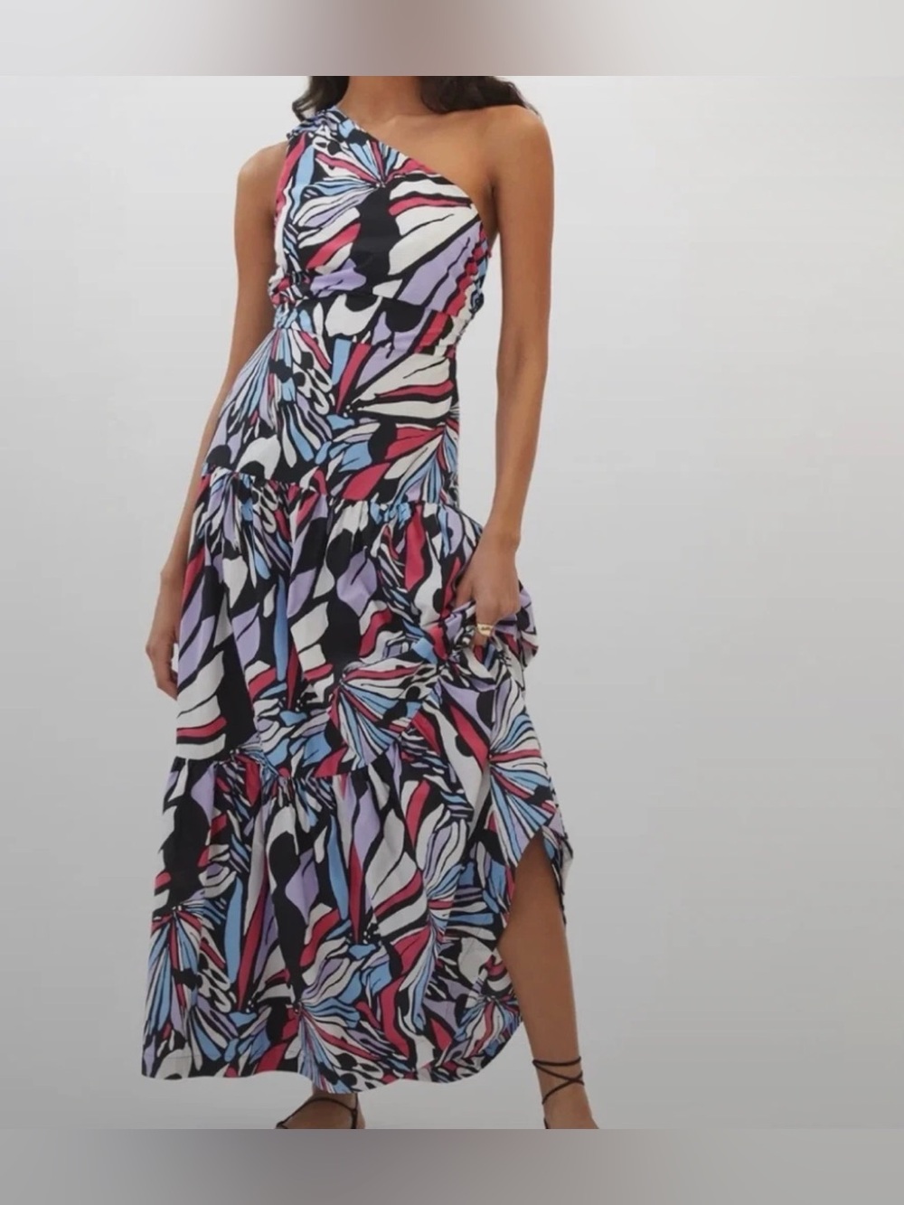 ANTHROPOLOGIE MAEVE ONE SHOULDER PRINTED MIDI DRESS NWT SIZE 12